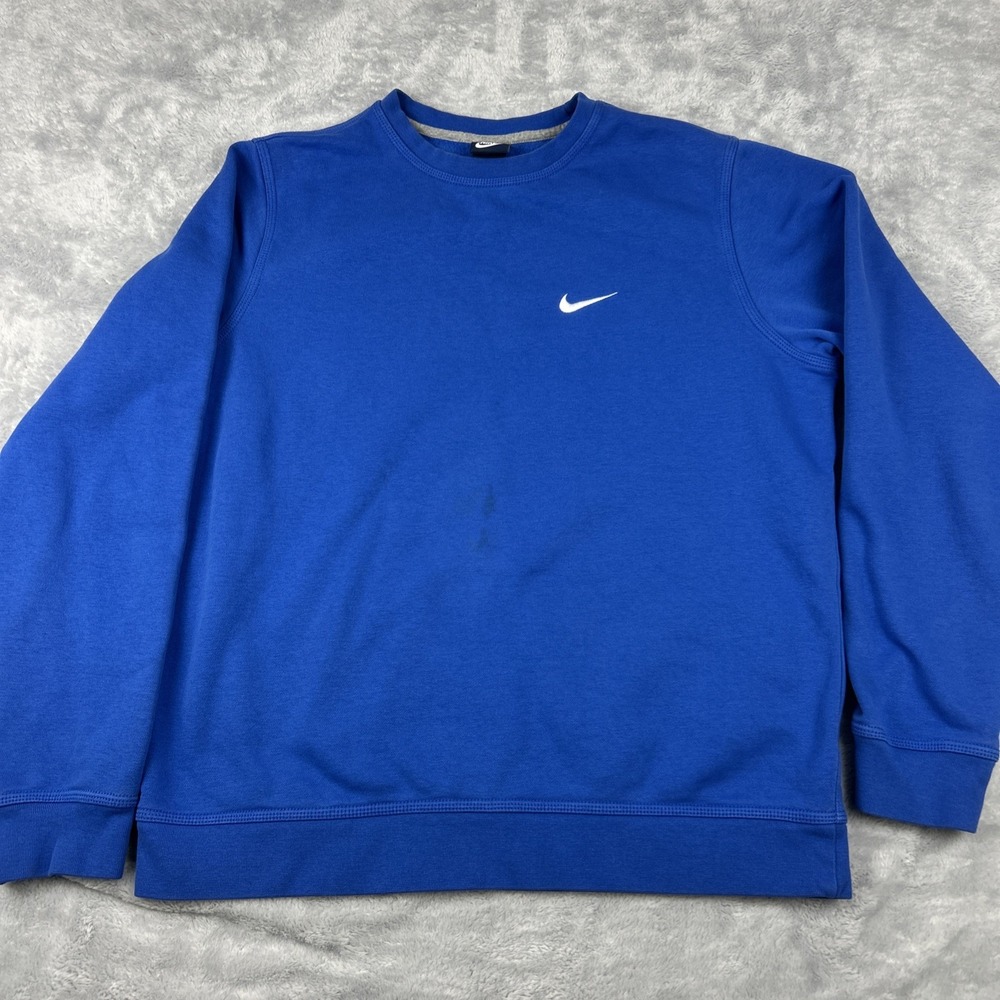 Nike Club Fleece Pullover Crew Neck Swoosh Sweater‎ Mens Size L Blue